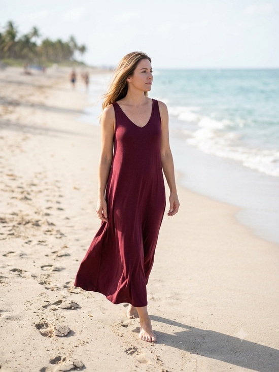 Daily Ritual Dresses & Skirts - Daily Ritual Midi Dress Maroon Jersey Knit Sleeveless Tank Top V-Neck Large